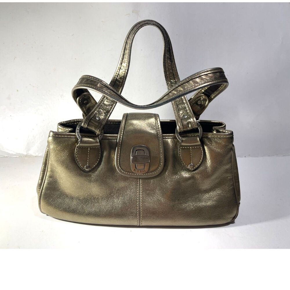 The sack original Y2K mini handbag metallic gold leather crop VTG casual women - Picture 9 of 11